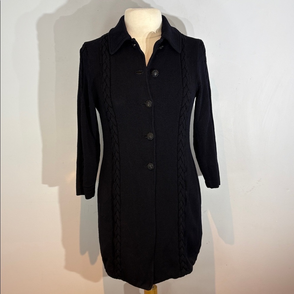 St. John by Marie Gray black wool blend mid length cardigan size 6
